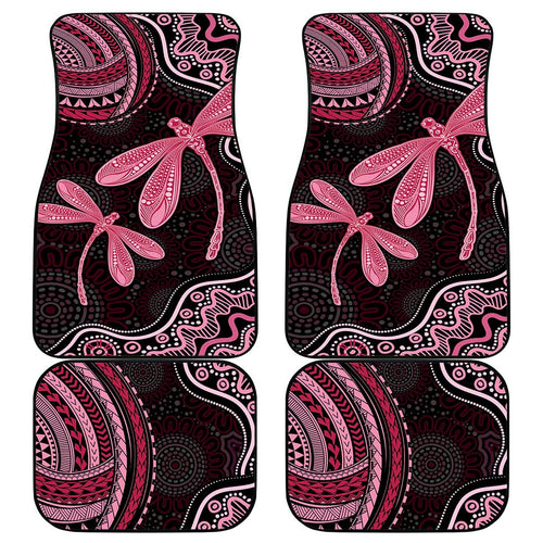 Australia Indigenous Mix Polynesian Car Mats Pink Ribbon and Dragonflies - Aussie Hoodie