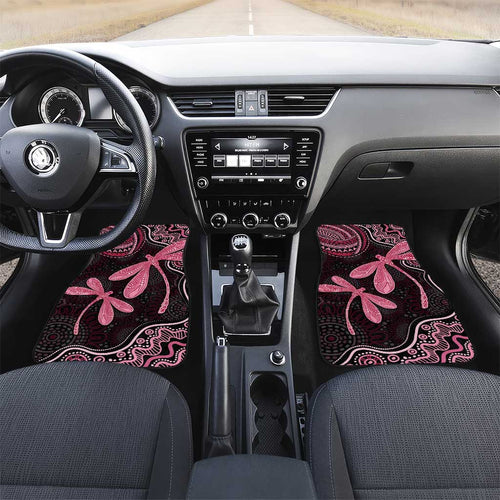 Australia Indigenous Mix Polynesian Car Mats Pink Ribbon and Dragonflies - Aussie Hoodie