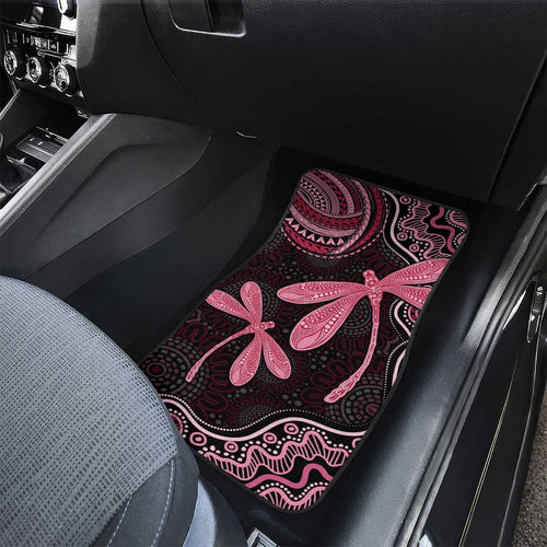 Australia Indigenous Mix Polynesian Car Mats Pink Ribbon and Dragonflies - Aussie Hoodie
