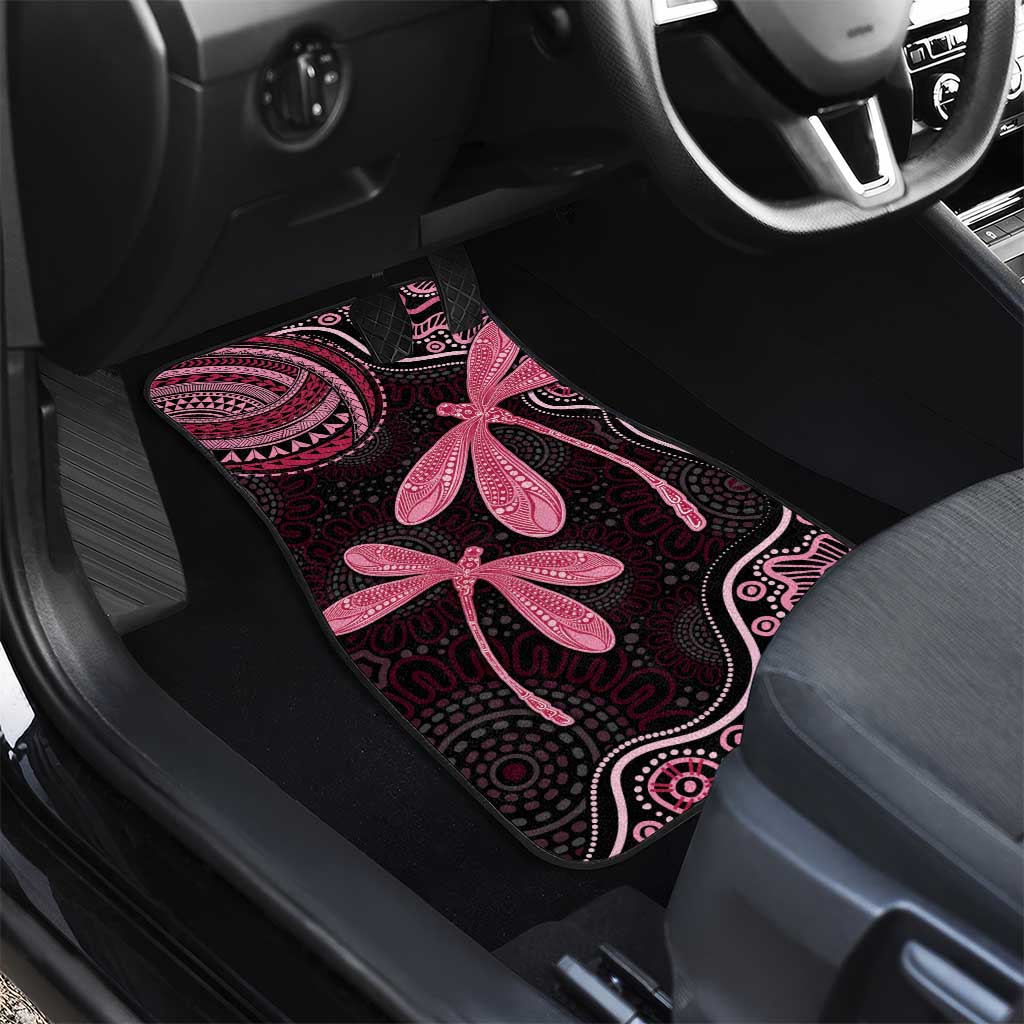 Australia Indigenous Mix Polynesian Car Mats Pink Ribbon and Dragonflies - Aussie Hoodie