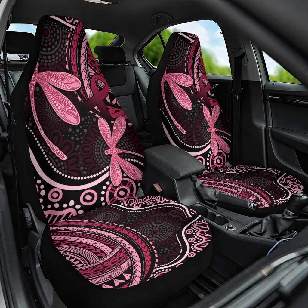 Australia Indigenous Mix Polynesian Car Seat Cover Pink Ribbon and Dragonflies - Aussie Hoodie