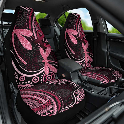 Australia Indigenous Mix Polynesian Car Seat Cover Pink Ribbon and Dragonflies - Aussie Hoodie