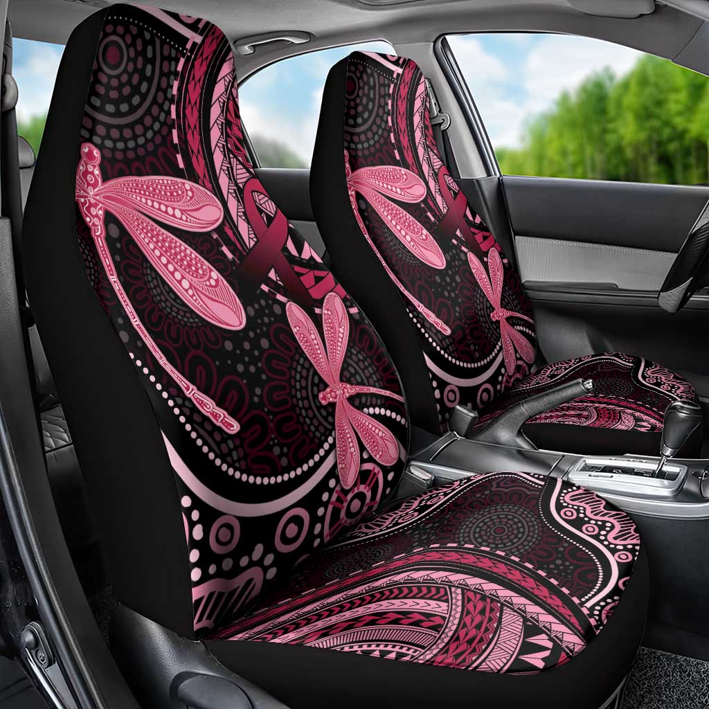 Australia Indigenous Mix Polynesian Car Seat Cover Pink Ribbon and Dragonflies - Aussie Hoodie