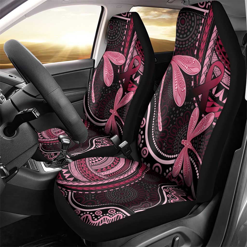 Australia Indigenous Mix Polynesian Car Seat Cover Pink Ribbon and Dragonflies - Aussie Hoodie