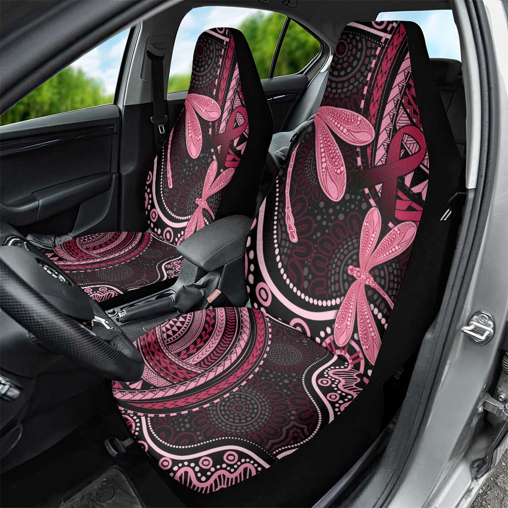 Australia Indigenous Mix Polynesian Car Seat Cover Pink Ribbon and Dragonflies - Aussie Hoodie