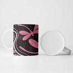 Australia Indigenous Mix Polynesian Ceramic Mug Pink Ribbon and Dragonflies - Aussie Hoodie