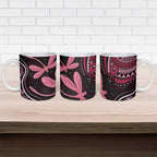 Australia Indigenous Mix Polynesian Ceramic Mug Pink Ribbon and Dragonflies - Aussie Hoodie