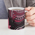 Australia Indigenous Mix Polynesian Ceramic Mug Pink Ribbon and Dragonflies - Aussie Hoodie