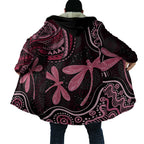 Australia Indigenous Mix Polynesian Cloak Pink Ribbon and Dragonflies - Aussie Hoodie