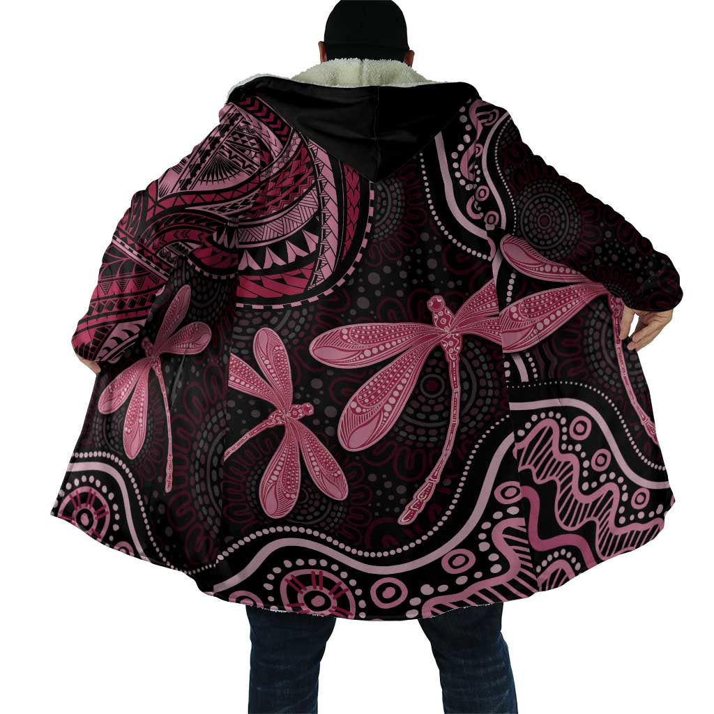 Australia Indigenous Mix Polynesian Cloak Pink Ribbon and Dragonflies - Aussie Hoodie