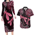 Australia Indigenous Mix Polynesian Couples Matching Long Sleeve Bodycon Dress and Hawaiian Shirt Pink Ribbon and Dragonflies - Aussie Hoodie