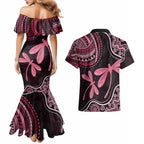 Australia Indigenous Mix Polynesian Couples Matching Mermaid Dress and Hawaiian Shirt Pink Ribbon and Dragonflies - Aussie Hoodie