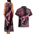 Australia Indigenous Mix Polynesian Couples Matching Tank Maxi Dress and Hawaiian Shirt Pink Ribbon and Dragonflies - Aussie Hoodie