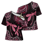 Australia Indigenous Mix Polynesian Cross Shoulder Shirt Pink Ribbon and Dragonflies - Aussie Hoodie