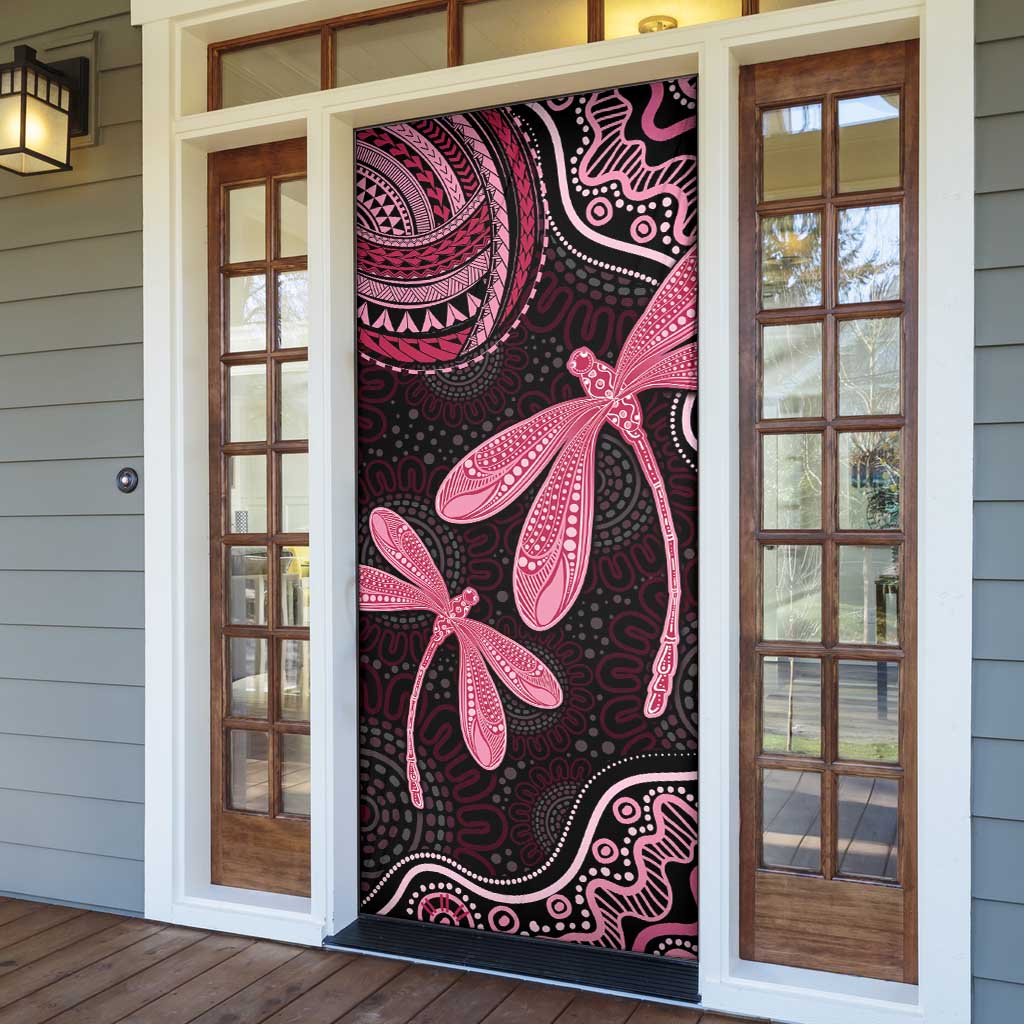 Australia Indigenous Mix Polynesian Door Cover Pink Ribbon and Dragonflies - Aussie Hoodie
