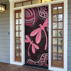 Australia Indigenous Mix Polynesian Door Cover Pink Ribbon and Dragonflies - Aussie Hoodie