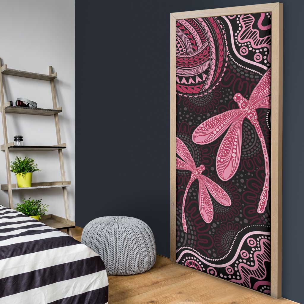 Australia Indigenous Mix Polynesian Door Cover Pink Ribbon and Dragonflies - Aussie Hoodie