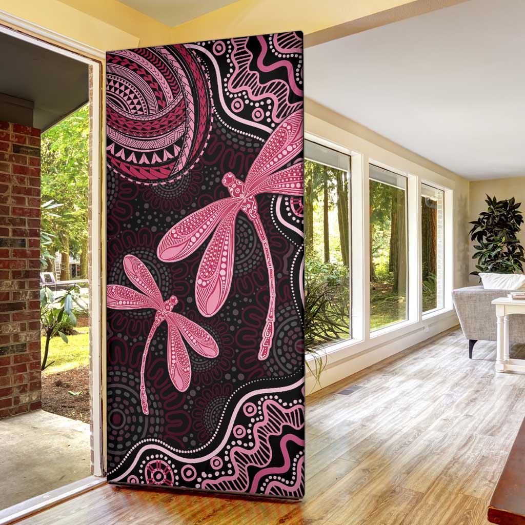 Australia Indigenous Mix Polynesian Door Cover Pink Ribbon and Dragonflies - Aussie Hoodie