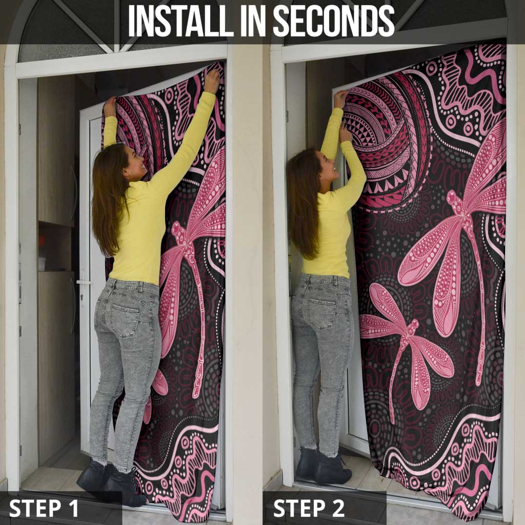 Australia Indigenous Mix Polynesian Door Cover Pink Ribbon and Dragonflies - Aussie Hoodie