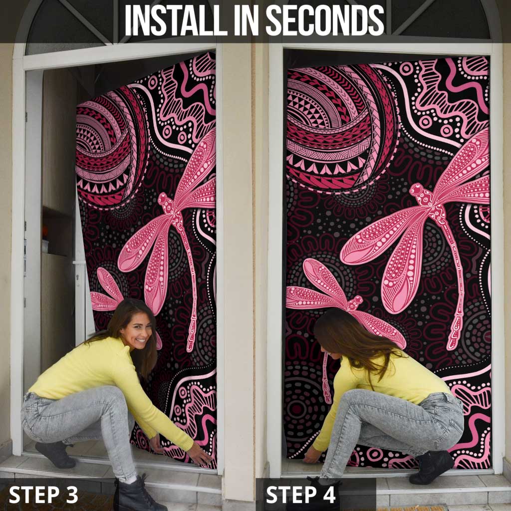 Australia Indigenous Mix Polynesian Door Cover Pink Ribbon and Dragonflies - Aussie Hoodie