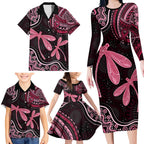 Australia Indigenous Mix Polynesian Family Matching Long Sleeve Bodycon Dress and Hawaiian Shirt Pink Ribbon and Dragonflies - Aussie Hoodie