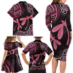 Australia Indigenous Mix Polynesian Family Matching Long Sleeve Bodycon Dress and Hawaiian Shirt Pink Ribbon and Dragonflies - Aussie Hoodie