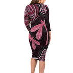 Australia Indigenous Mix Polynesian Family Matching Long Sleeve Bodycon Dress and Hawaiian Shirt Pink Ribbon and Dragonflies - Aussie Hoodie