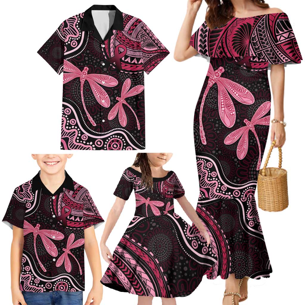 Australia Indigenous Mix Polynesian Family Matching Mermaid Dress and Hawaiian Shirt Pink Ribbon and Dragonflies - Aussie Hoodie