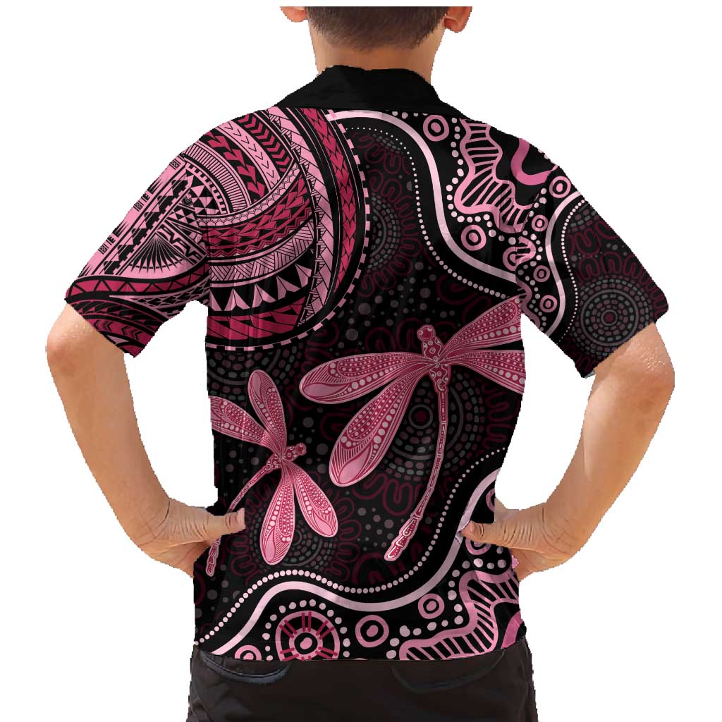 Australia Indigenous Mix Polynesian Family Matching Mermaid Dress and Hawaiian Shirt Pink Ribbon and Dragonflies - Aussie Hoodie