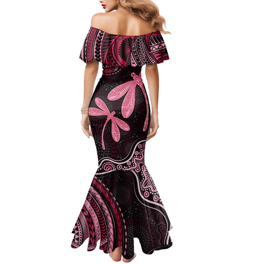 Australia Indigenous Mix Polynesian Family Matching Mermaid Dress and Hawaiian Shirt Pink Ribbon and Dragonflies - Aussie Hoodie