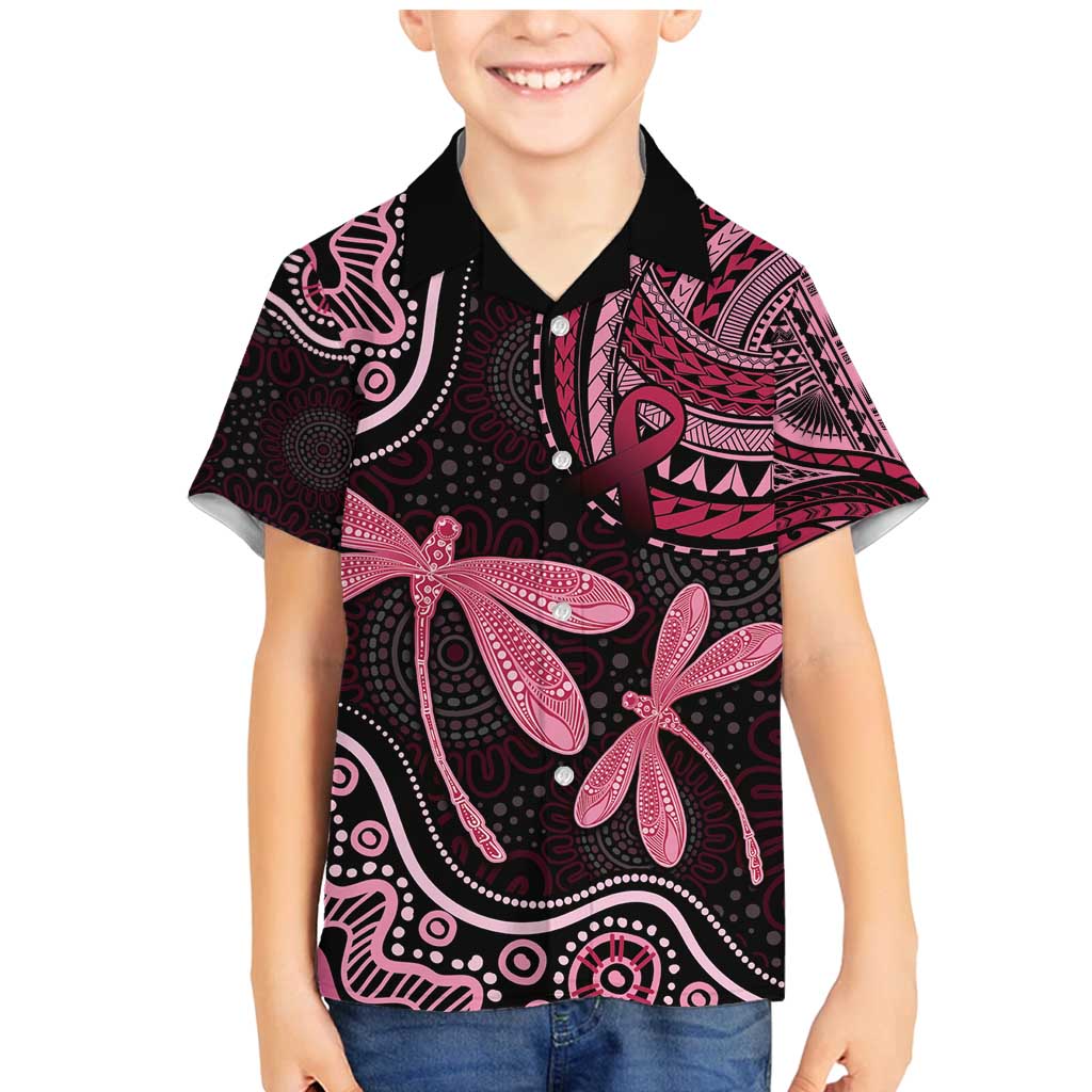 Australia Indigenous Mix Polynesian Family Matching Mermaid Dress and Hawaiian Shirt Pink Ribbon and Dragonflies - Aussie Hoodie