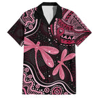 Australia Indigenous Mix Polynesian Family Matching Off The Shoulder Long Sleeve Dress and Hawaiian Shirt Pink Ribbon and Dragonflies - Aussie Hoodie
