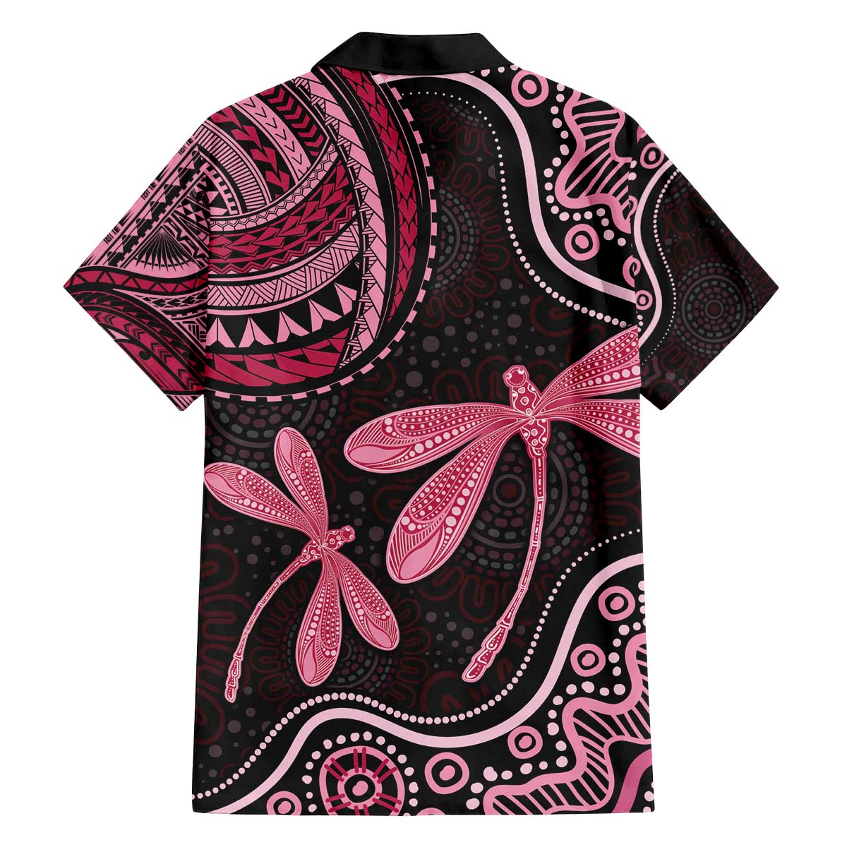 Australia Indigenous Mix Polynesian Family Matching Off The Shoulder Long Sleeve Dress and Hawaiian Shirt Pink Ribbon and Dragonflies - Aussie Hoodie