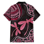 Australia Indigenous Mix Polynesian Family Matching Off The Shoulder Long Sleeve Dress and Hawaiian Shirt Pink Ribbon and Dragonflies - Aussie Hoodie