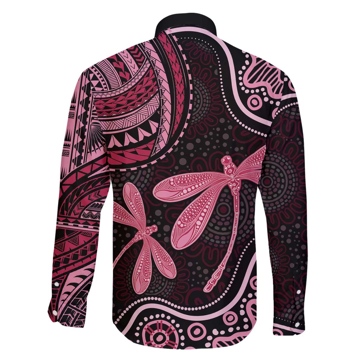 Australia Indigenous Mix Polynesian Family Matching Off The Shoulder Long Sleeve Dress and Hawaiian Shirt Pink Ribbon and Dragonflies - Aussie Hoodie