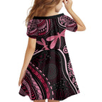 Australia Indigenous Mix Polynesian Family Matching Off Shoulder Maxi Dress and Hawaiian Shirt Pink Ribbon and Dragonflies - Aussie Hoodie