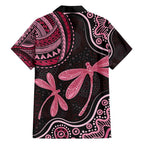 Australia Indigenous Mix Polynesian Family Matching Off Shoulder Maxi Dress and Hawaiian Shirt Pink Ribbon and Dragonflies - Aussie Hoodie
