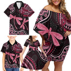 Australia Indigenous Mix Polynesian Family Matching Off Shoulder Short Dress and Hawaiian Shirt Pink Ribbon and Dragonflies - Aussie Hoodie
