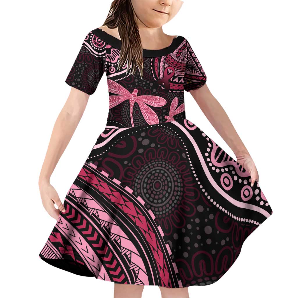 Australia Indigenous Mix Polynesian Family Matching Off Shoulder Short Dress and Hawaiian Shirt Pink Ribbon and Dragonflies - Aussie Hoodie