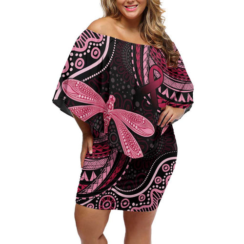 Australia Indigenous Mix Polynesian Family Matching Off Shoulder Short Dress and Hawaiian Shirt Pink Ribbon and Dragonflies - Aussie Hoodie
