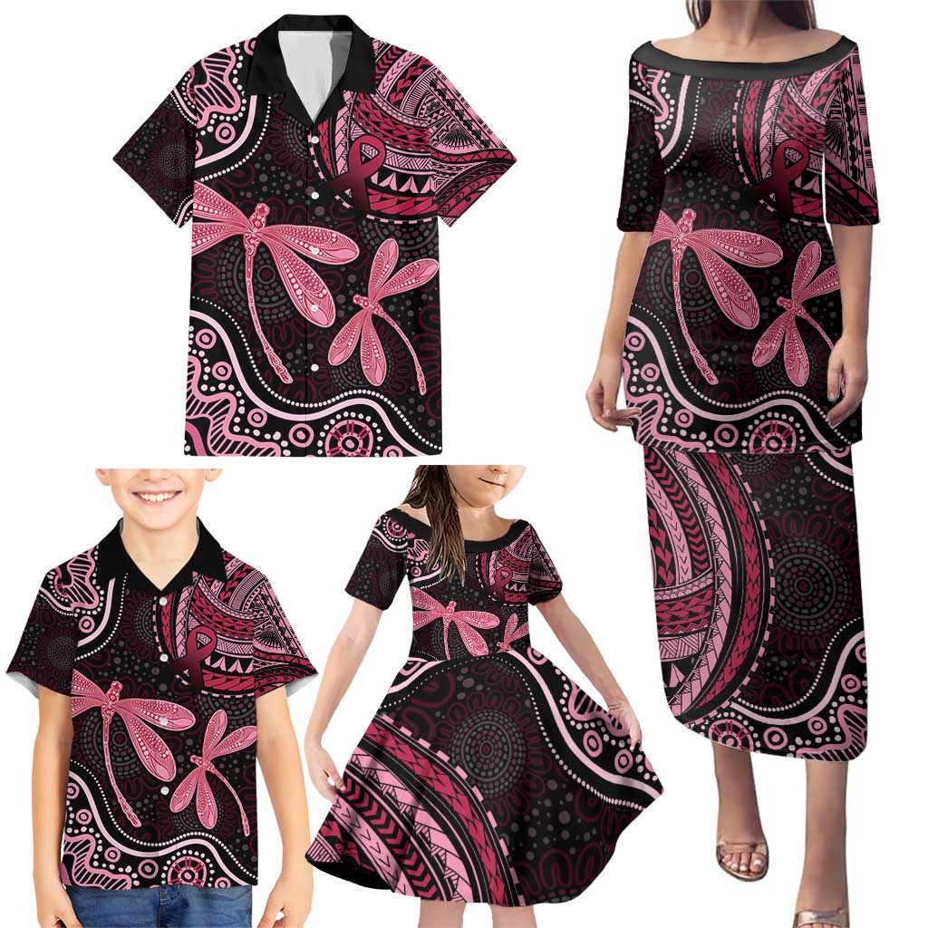 Australia Indigenous Mix Polynesian Family Matching Puletasi and Hawaiian Shirt Pink Ribbon and Dragonflies - Aussie Hoodie