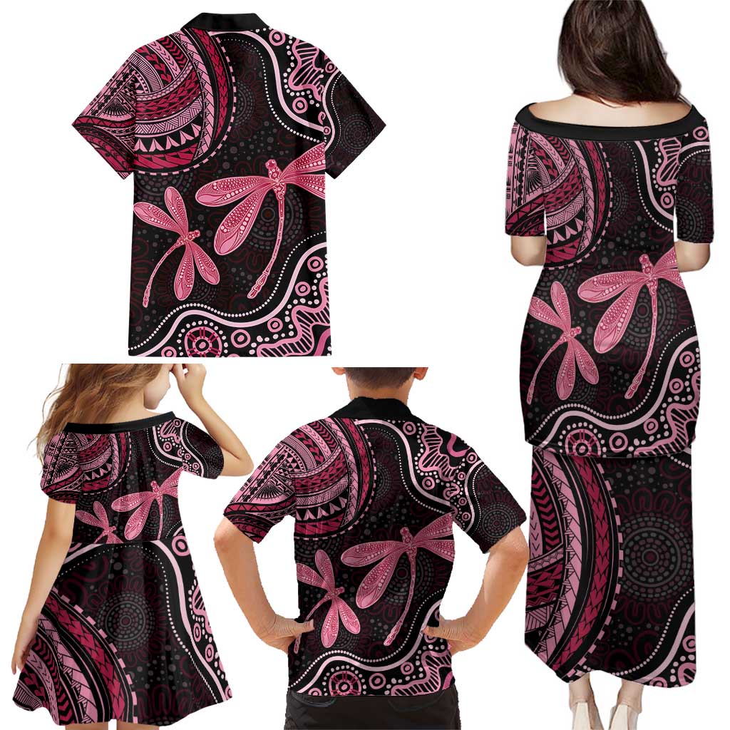 Australia Indigenous Mix Polynesian Family Matching Puletasi and Hawaiian Shirt Pink Ribbon and Dragonflies - Aussie Hoodie