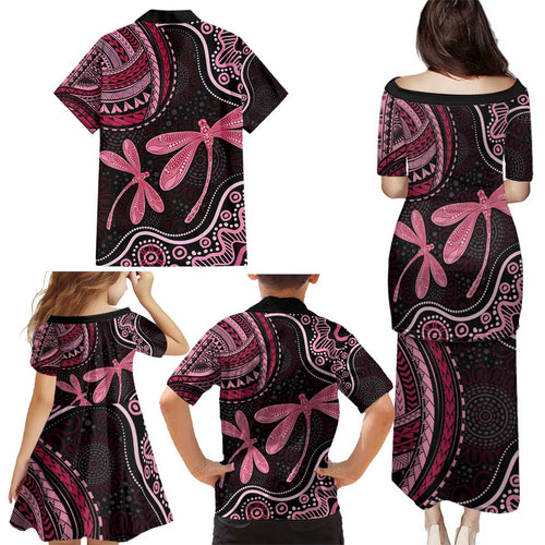 Australia Indigenous Mix Polynesian Family Matching Puletasi and Hawaiian Shirt Pink Ribbon and Dragonflies - Aussie Hoodie