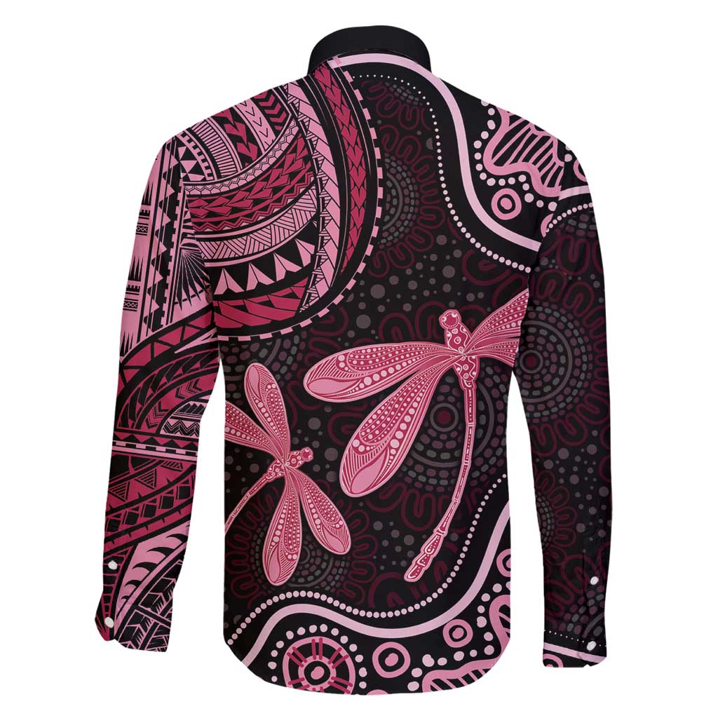 Australia Indigenous Mix Polynesian Family Matching Puletasi and Hawaiian Shirt Pink Ribbon and Dragonflies - Aussie Hoodie