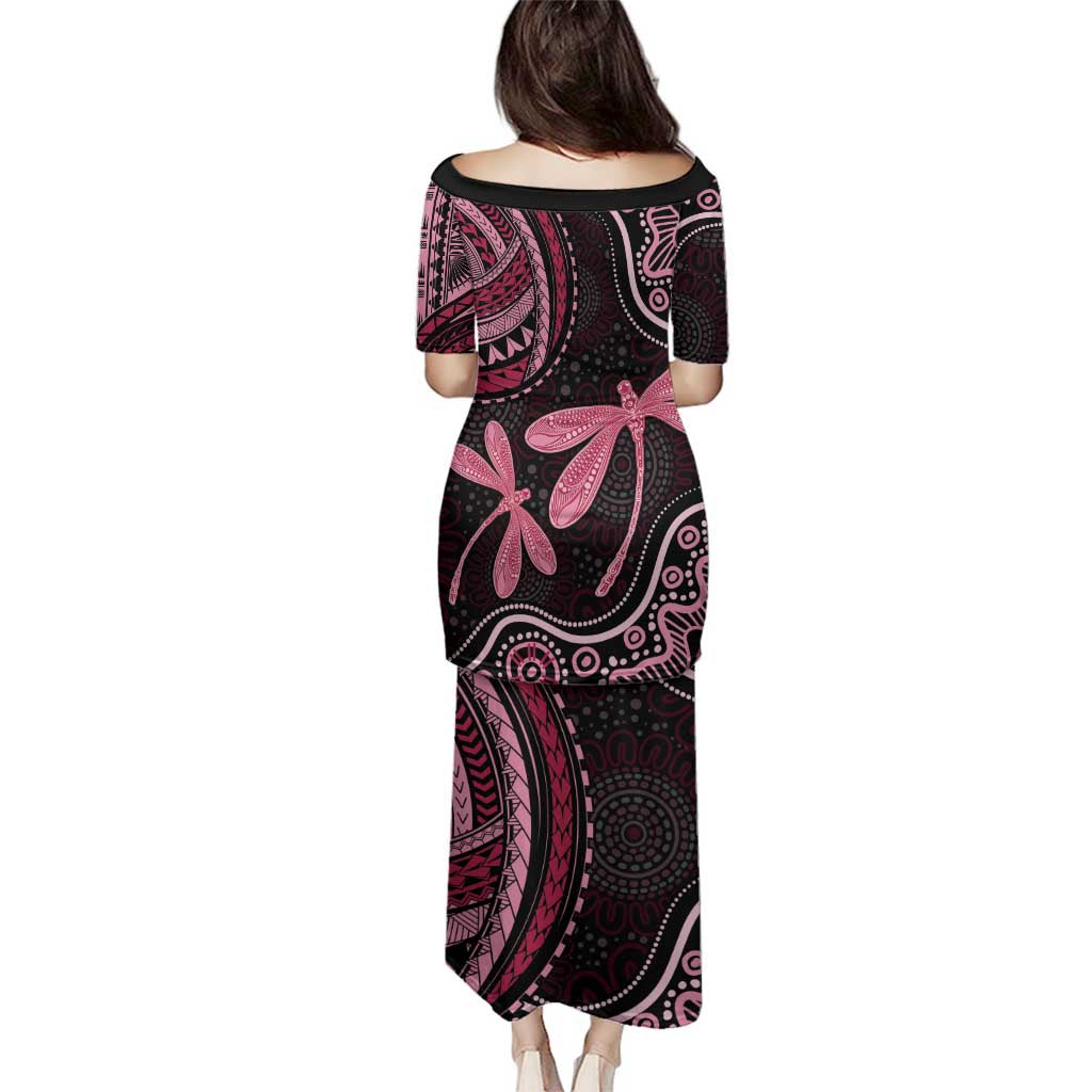 Australia Indigenous Mix Polynesian Family Matching Puletasi and Hawaiian Shirt Pink Ribbon and Dragonflies - Aussie Hoodie