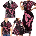 Australia Indigenous Mix Polynesian Family Matching Short Sleeve Bodycon Dress and Hawaiian Shirt Pink Ribbon and Dragonflies - Aussie Hoodie