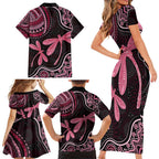 Australia Indigenous Mix Polynesian Family Matching Short Sleeve Bodycon Dress and Hawaiian Shirt Pink Ribbon and Dragonflies - Aussie Hoodie