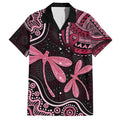 Australia Indigenous Mix Polynesian Family Matching Short Sleeve Bodycon Dress and Hawaiian Shirt Pink Ribbon and Dragonflies - Aussie Hoodie