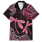 Australia Indigenous Mix Polynesian Family Matching Short Sleeve Bodycon Dress and Hawaiian Shirt Pink Ribbon and Dragonflies - Aussie Hoodie