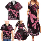 Australia Indigenous Mix Polynesian Family Matching Summer Maxi Dress and Hawaiian Shirt Pink Ribbon and Dragonflies - Aussie Hoodie